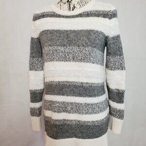 Loft Outlet Long Sleeveless Gray & White Striped Sweater - Medium